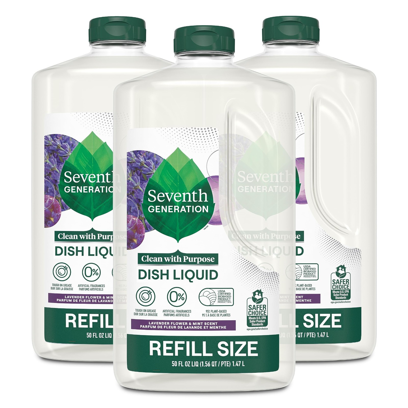 Eco-Friendly Dish Soap Refill 3-Pack, Lavender Mint Scent, 50 oz Each