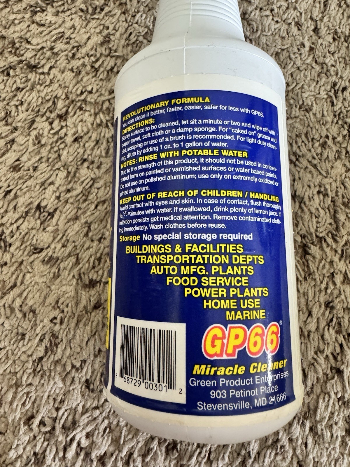 GP66 Miracle Cleaner Concentrated Biodegradable 32 oz READ