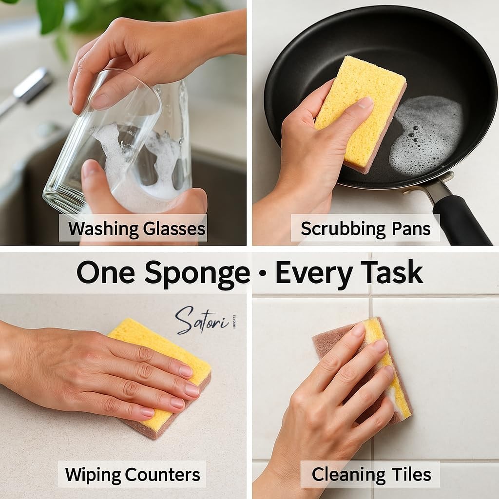 Natural Kitchen Sponges – 10 Pack Plant-Based Coconut & Cotton Scrubbers,
