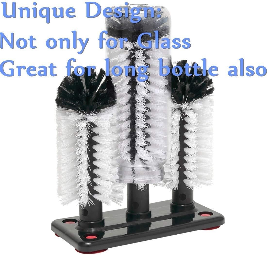 3 Detachable Head Water Bottle & Glass Cleaning Brush with Suction Base, 10.43in