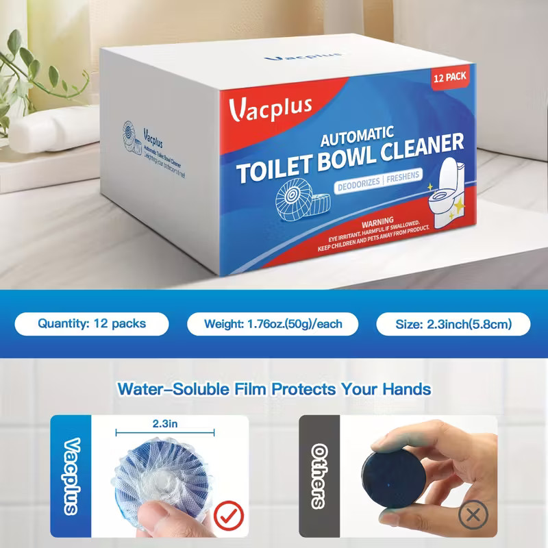 12x Vacplus Automatic Toilet Bowl Cleaner Tablets Bathroom Toilet Tank Cleaner