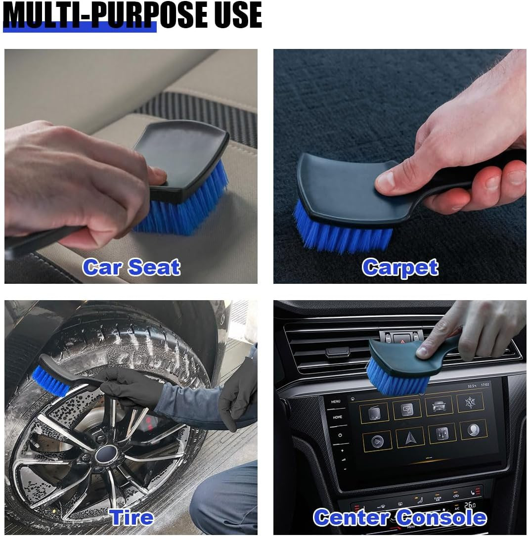 Car Interior & Tire Brush Soft Bristle Short Handle Automotive and Home Cleaning