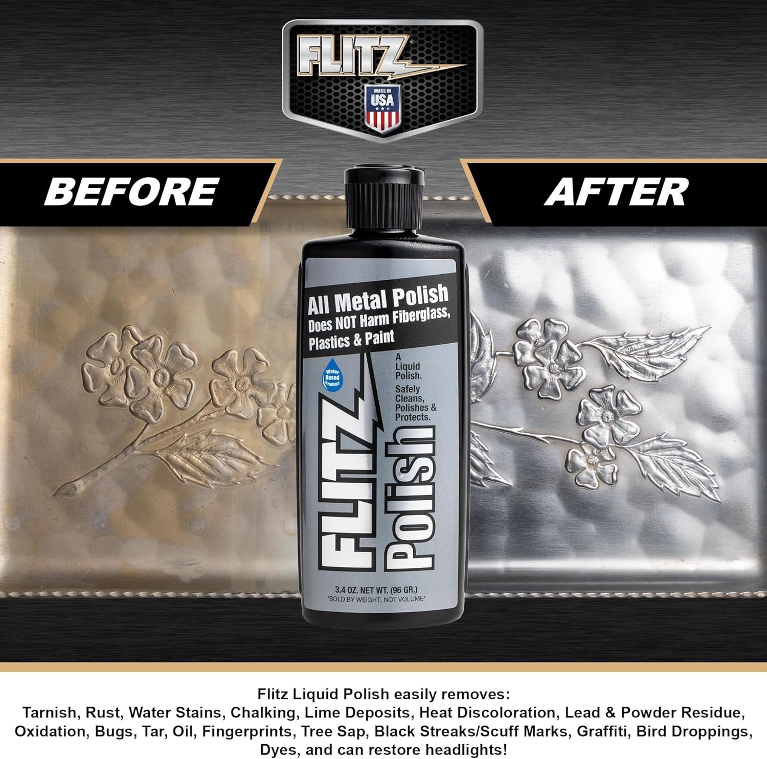 Multi Purpose Metal Polish Liquid – 3.4oz Bottle of -Made Tarnish Remover – F…