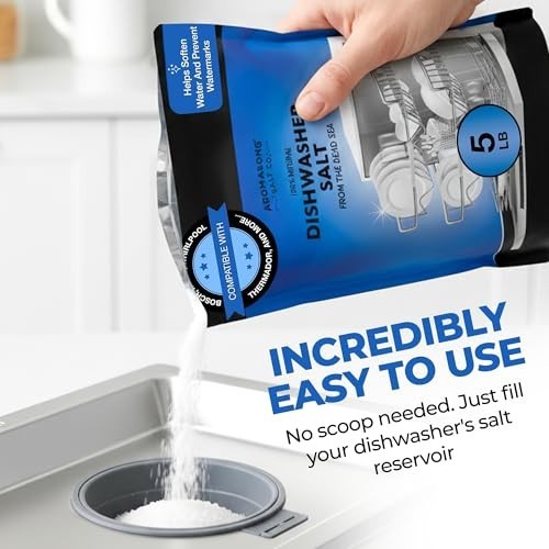 Natural Dishwasher Salt 5 LB – Water Softening Agent for Cleaner Dishes & Washer