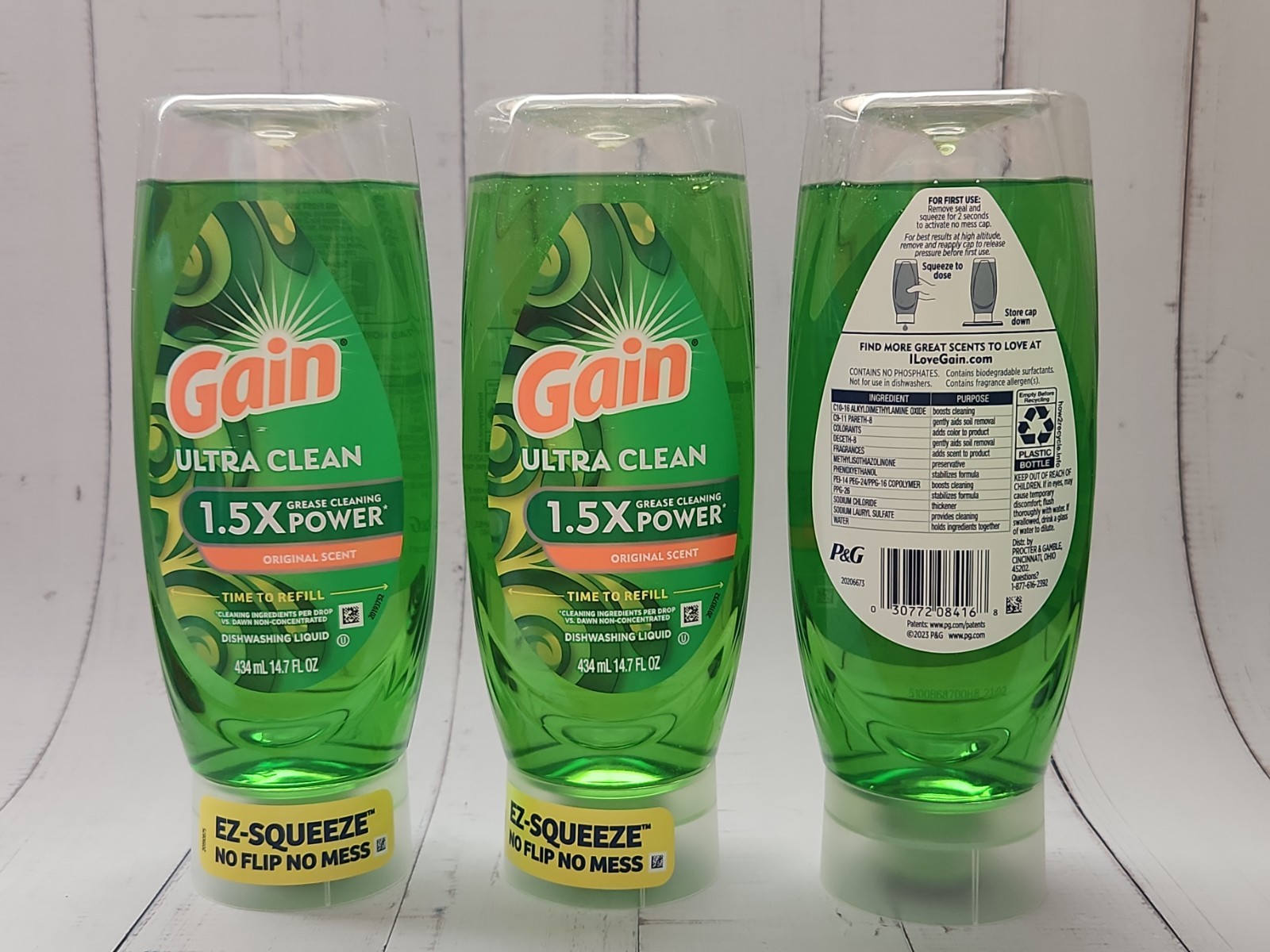 (Pack of 3) Gain EZ-Squeeze Dishwashing Liquid Dish Soap Original Scent, 14.7 oz