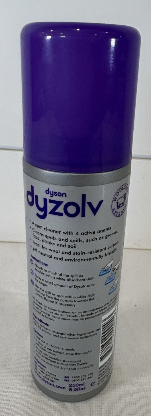 Dyson Dyzolv Spot Cleaner for Carpets & Rugs 4 Active Agents 8.5 oz