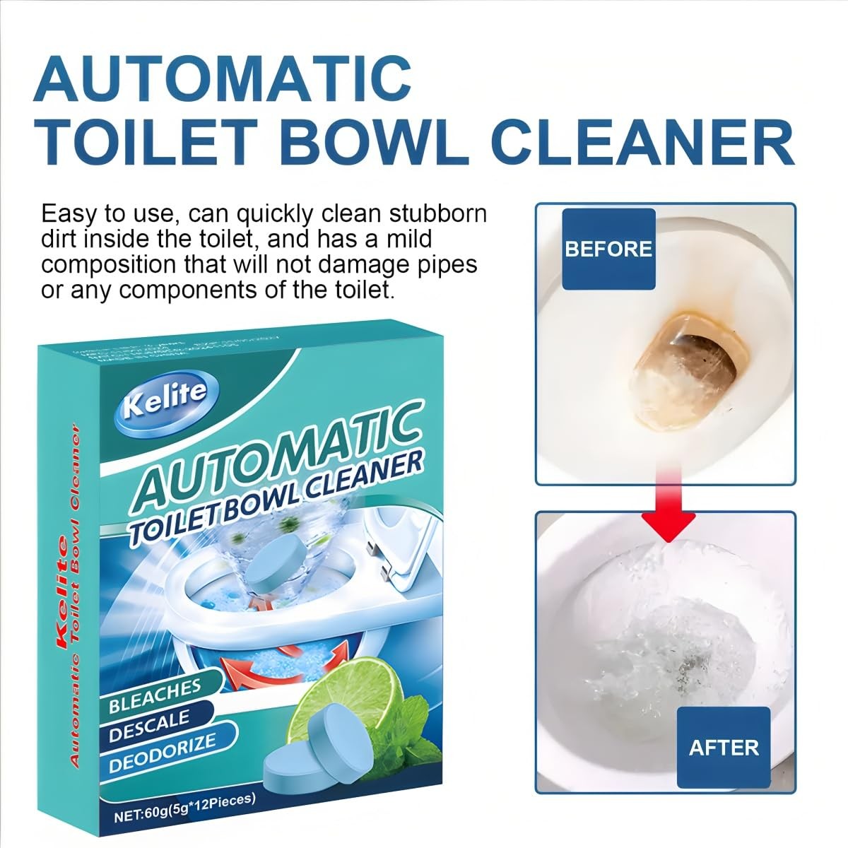 Automatic Toilet Bowl Cleaner Tablets White Toilet Tank Cleaners, Septic-Safe…