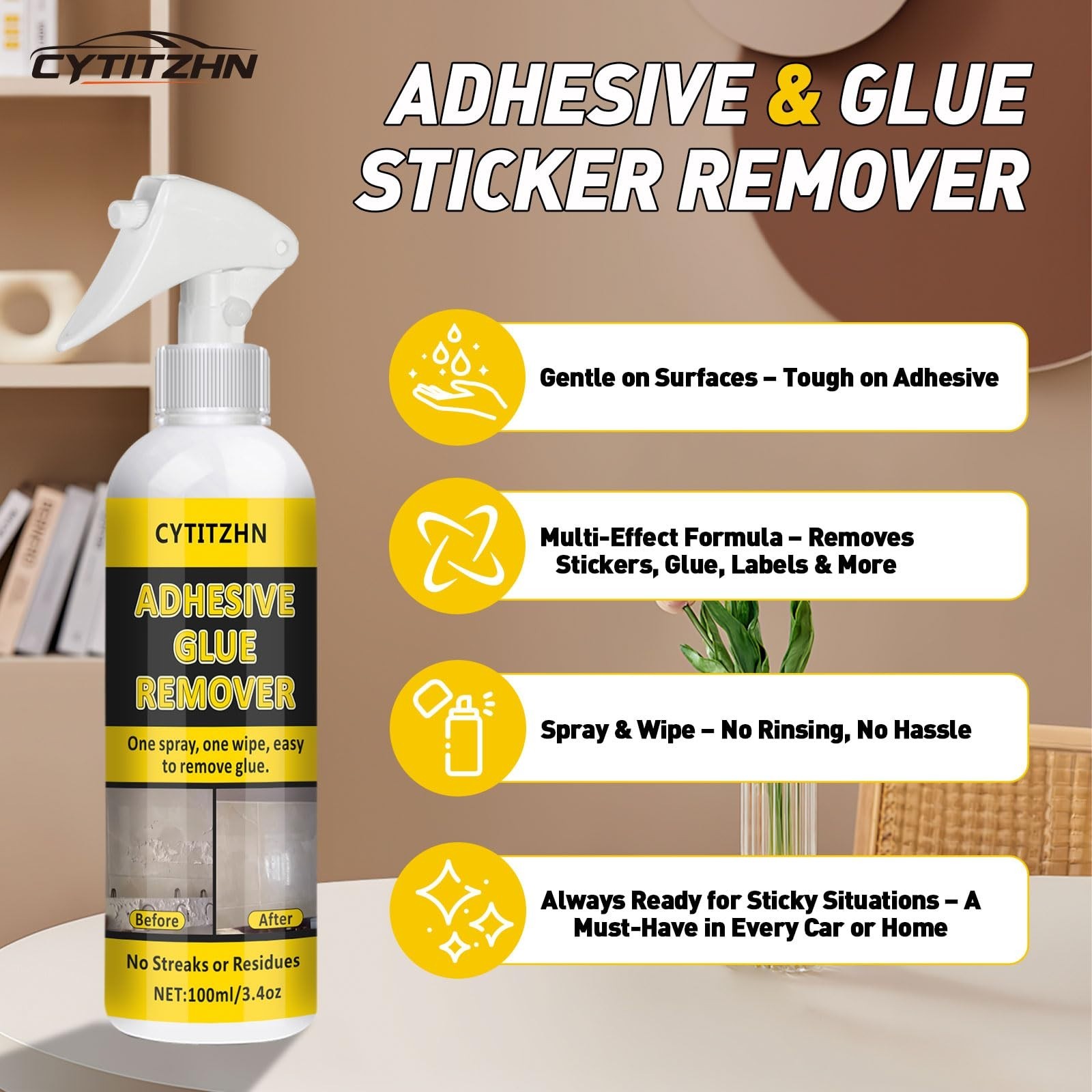 Powerful Adhesive Remover Spray – Sticker, Glue & Tape Residue Cleaner 3.4oz