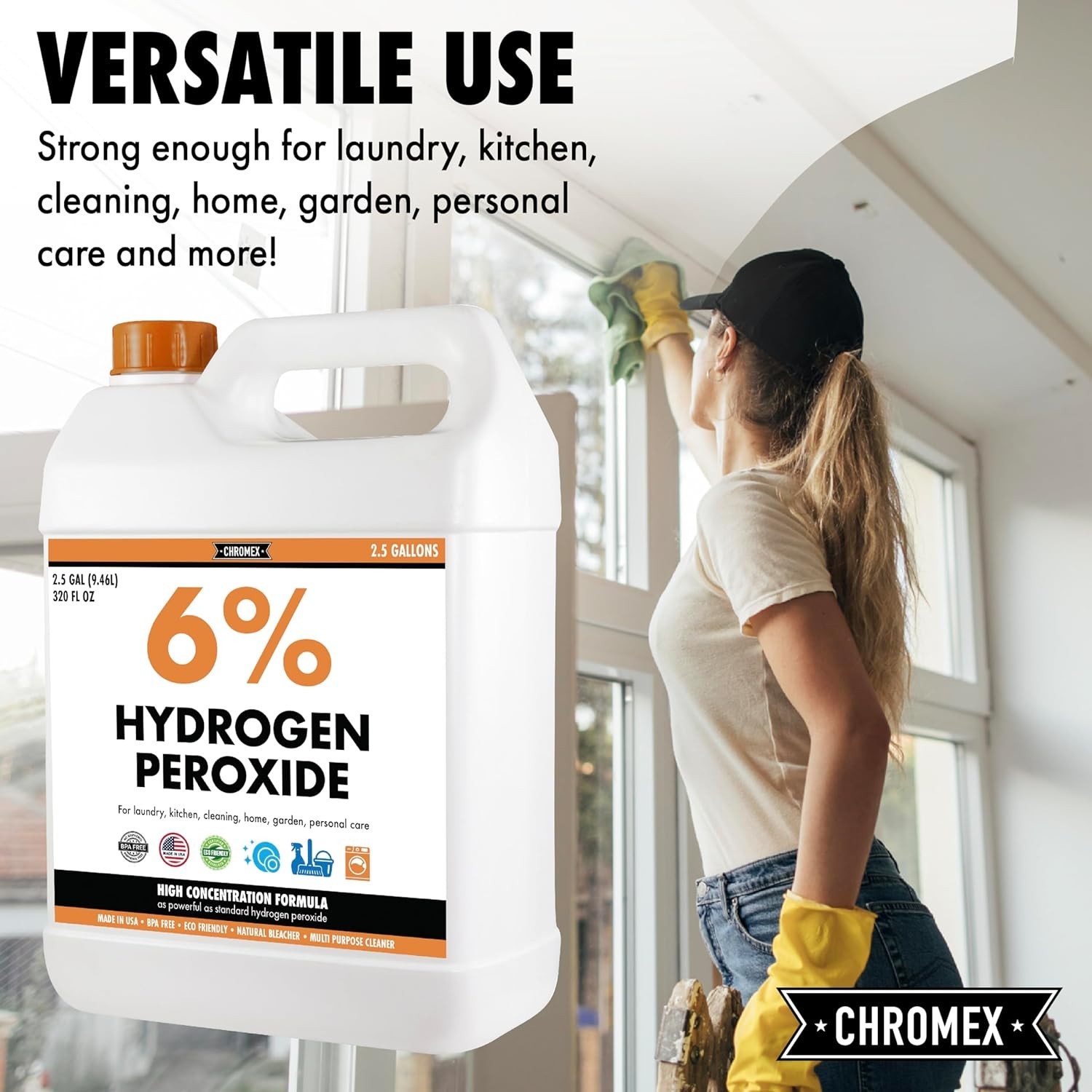 6% Hydrogen Peroxide, Food Grade, Home, Kitchen, Bath Cleaner – 2.5×2 Gallons