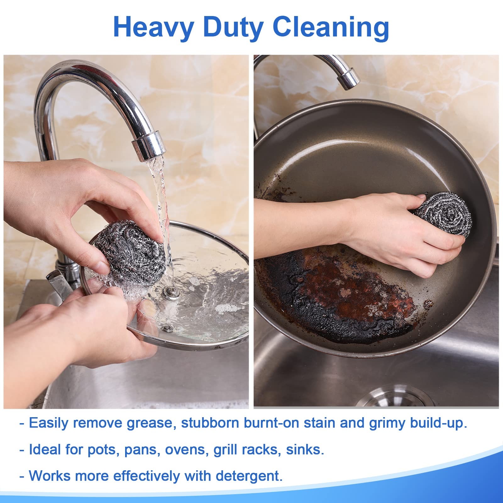 12Pack Upgraded Steel Wool Scrubbers – Premium Stainless Steel Scrubber, Metal S