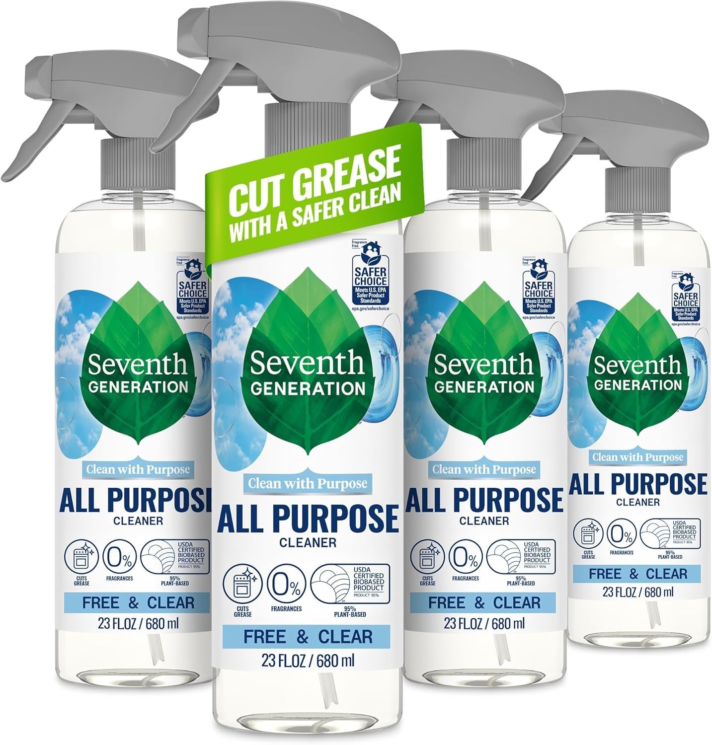 Seventh Generation Free & Clear All-Purpose Cleaner – Eco-Friendly 4-Pack, 23 oz