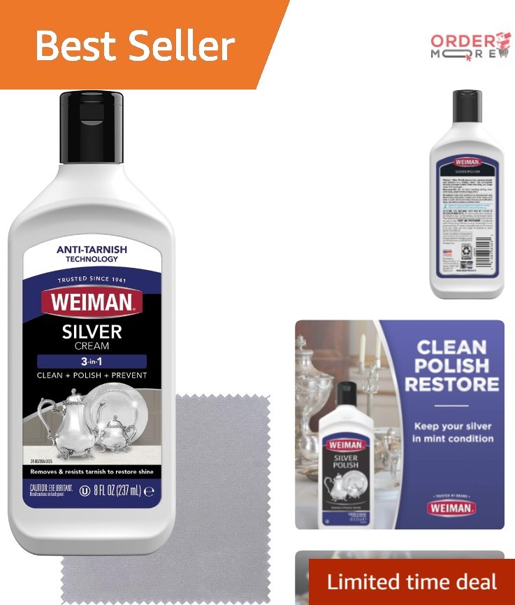 Silver Cleaner 8oz Liquid Polish & Restore Jewelry Tarnish Remover Non-Scratch