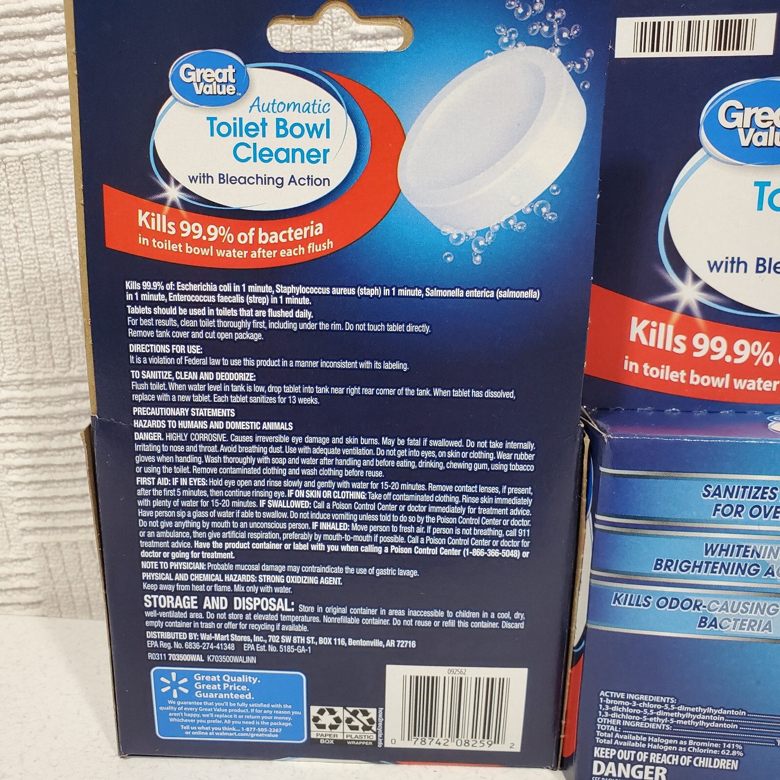 Great Value Automatic Toilet Bowl Cleaner Tablet Kills 99.9% Germs 2 Tablets