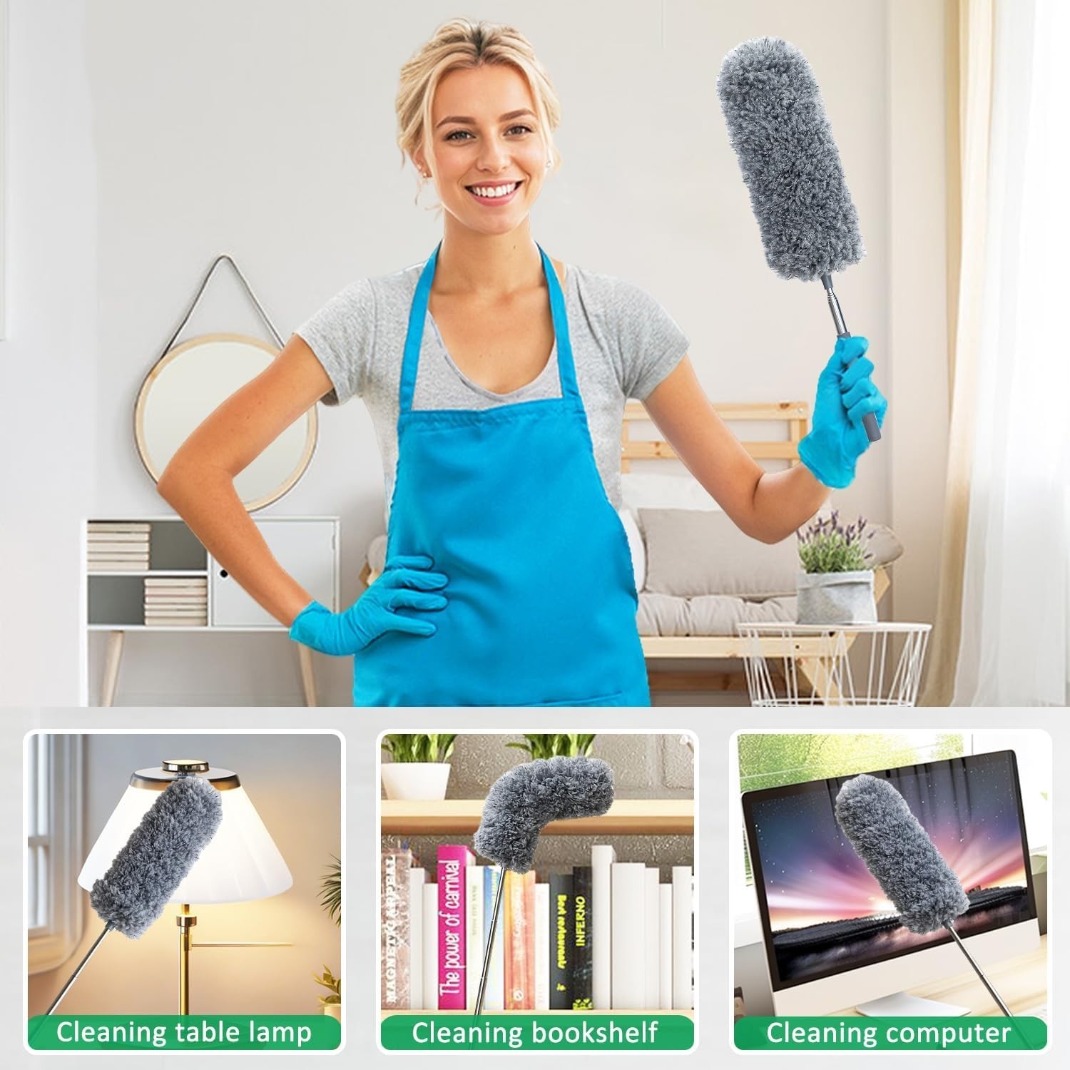 2 Pack Microfiber Feather Duster for Cleaning with Extendable Pole,Hand Washable