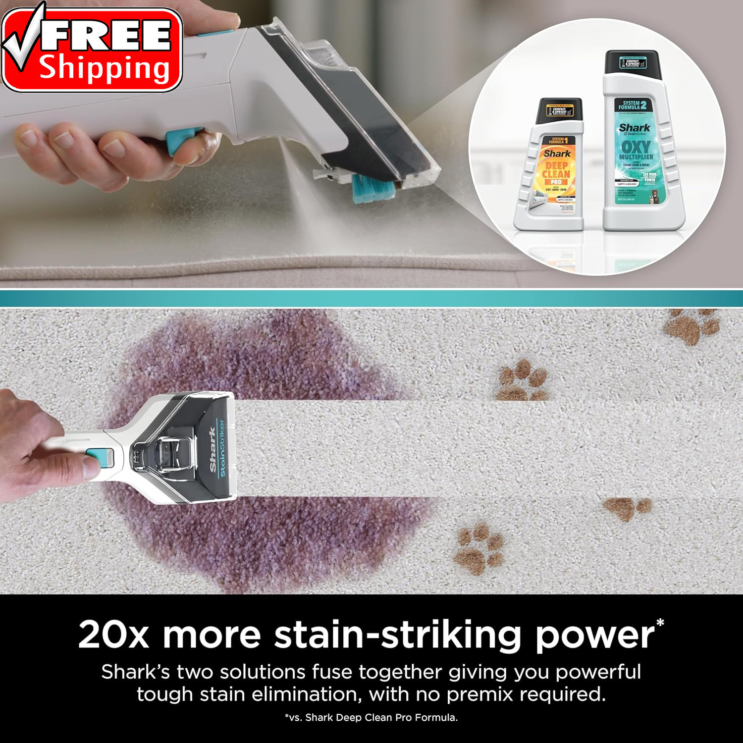 Shark Stainstriker Cleaning Solution Bundle for Portable Cleaners, Carpet and Ar