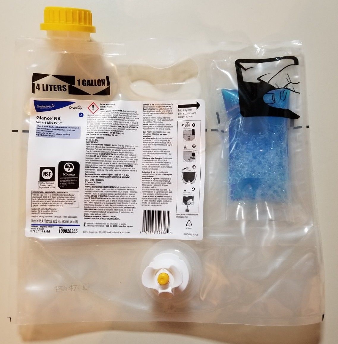 Diversey Glance Na Glass & Multi-Surface Cleaner, Smart Mix Pro Bag, 2 Pack