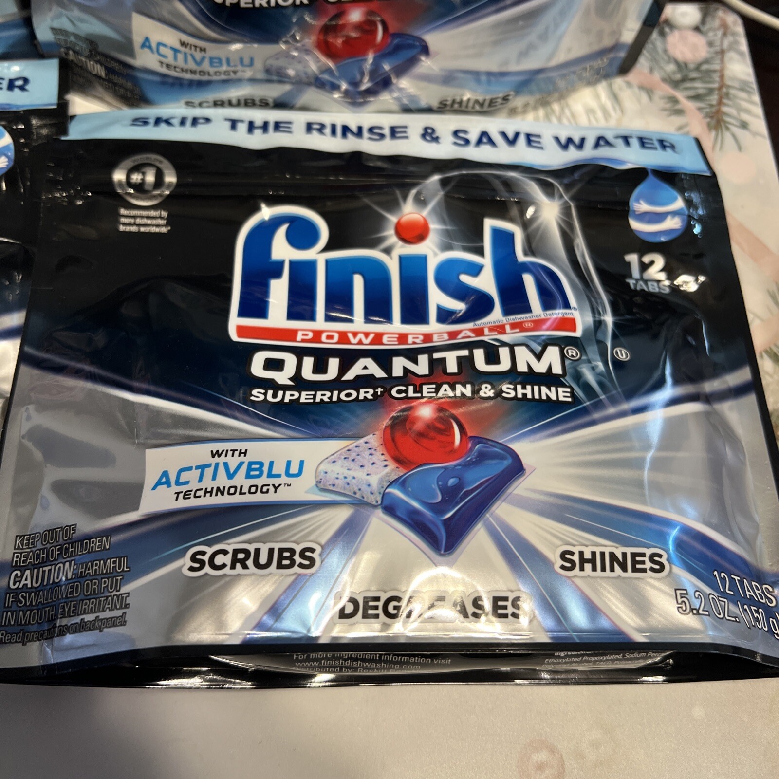 4x Finish Powerball Quantum Dishwasher Detergents (12 Tabs/Bag) =48 Loads Total