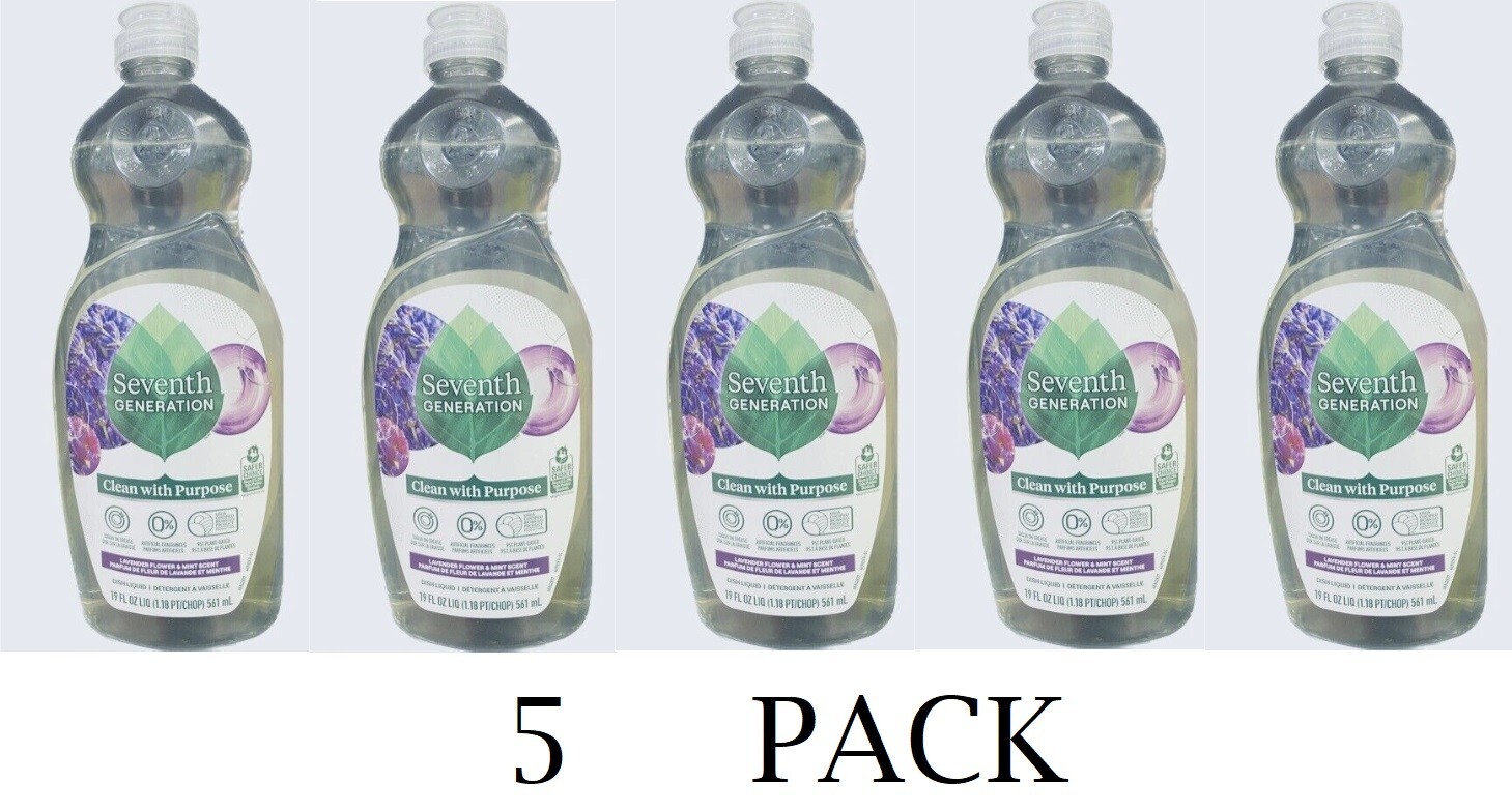 5x Seventh Generation LAVENDER FLOWER & MINT Dish Soap Detergent 19 fl oz 5 PACK