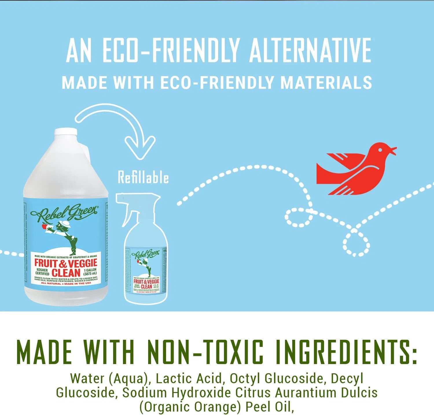 Natural Fruit & Veggie Wash – Plant-Based, No Aftertaste, 1 Gallon Refill