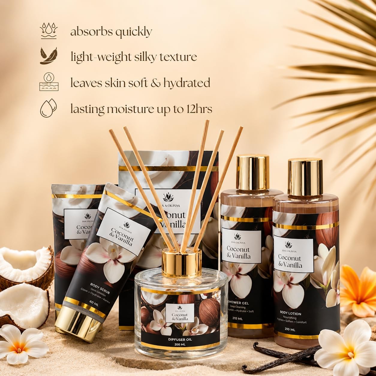 Spa Gift Basket for Women, Coconut & Vanilla 12-Piece Bath Gift Set with Showe