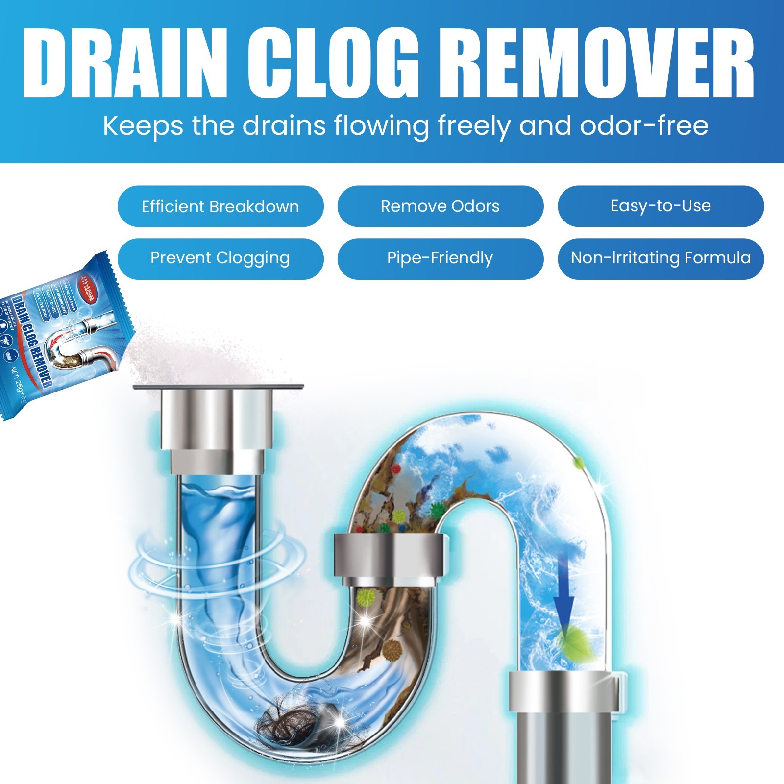 NEW 6 Pack Drain Cleaner Powder Fast Acting Sink Toilet Unclogger Fast Shipping