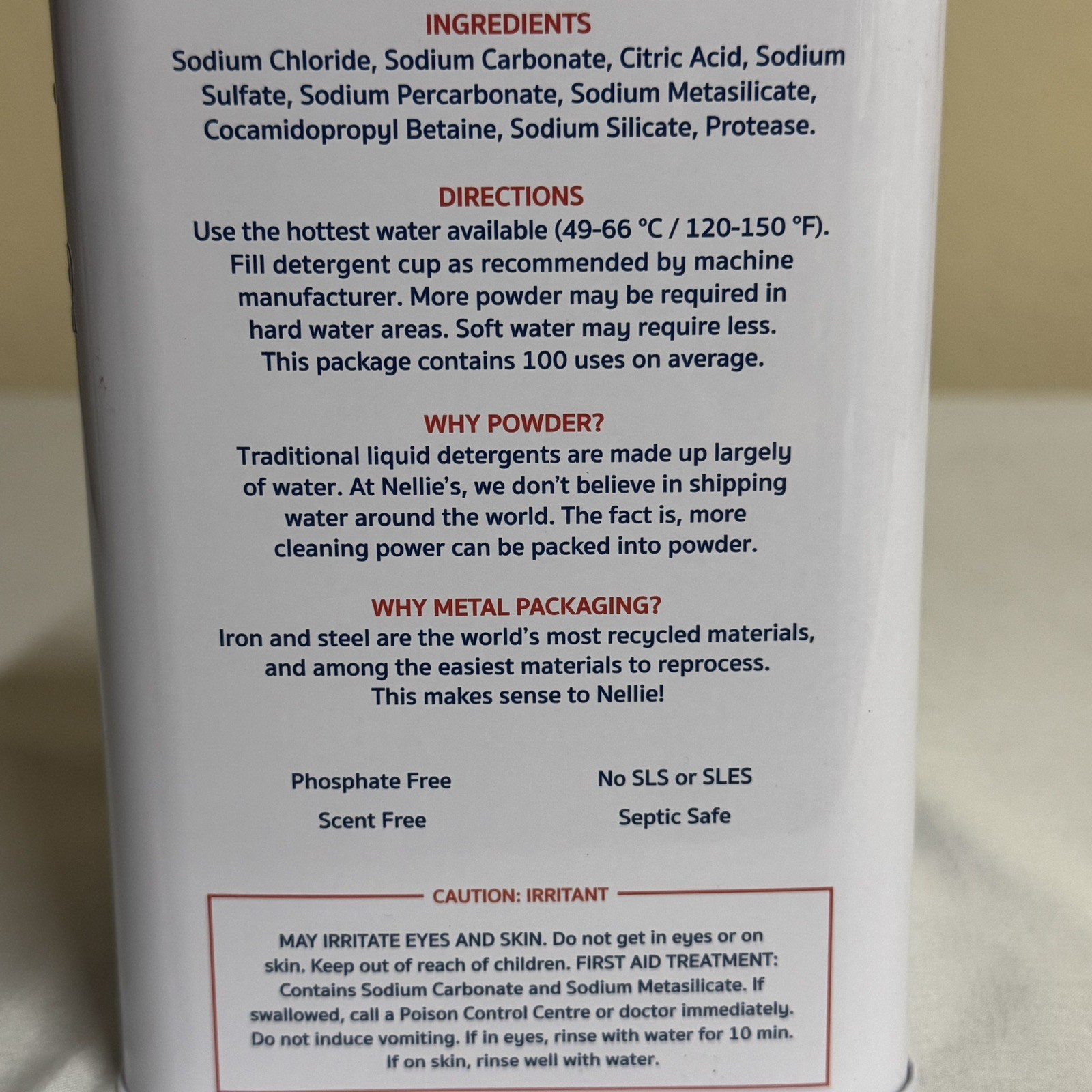 Nellies Dishwasher Powder 100 Scoops/Loads Eco Friendly Dish Detergent Clean NEW