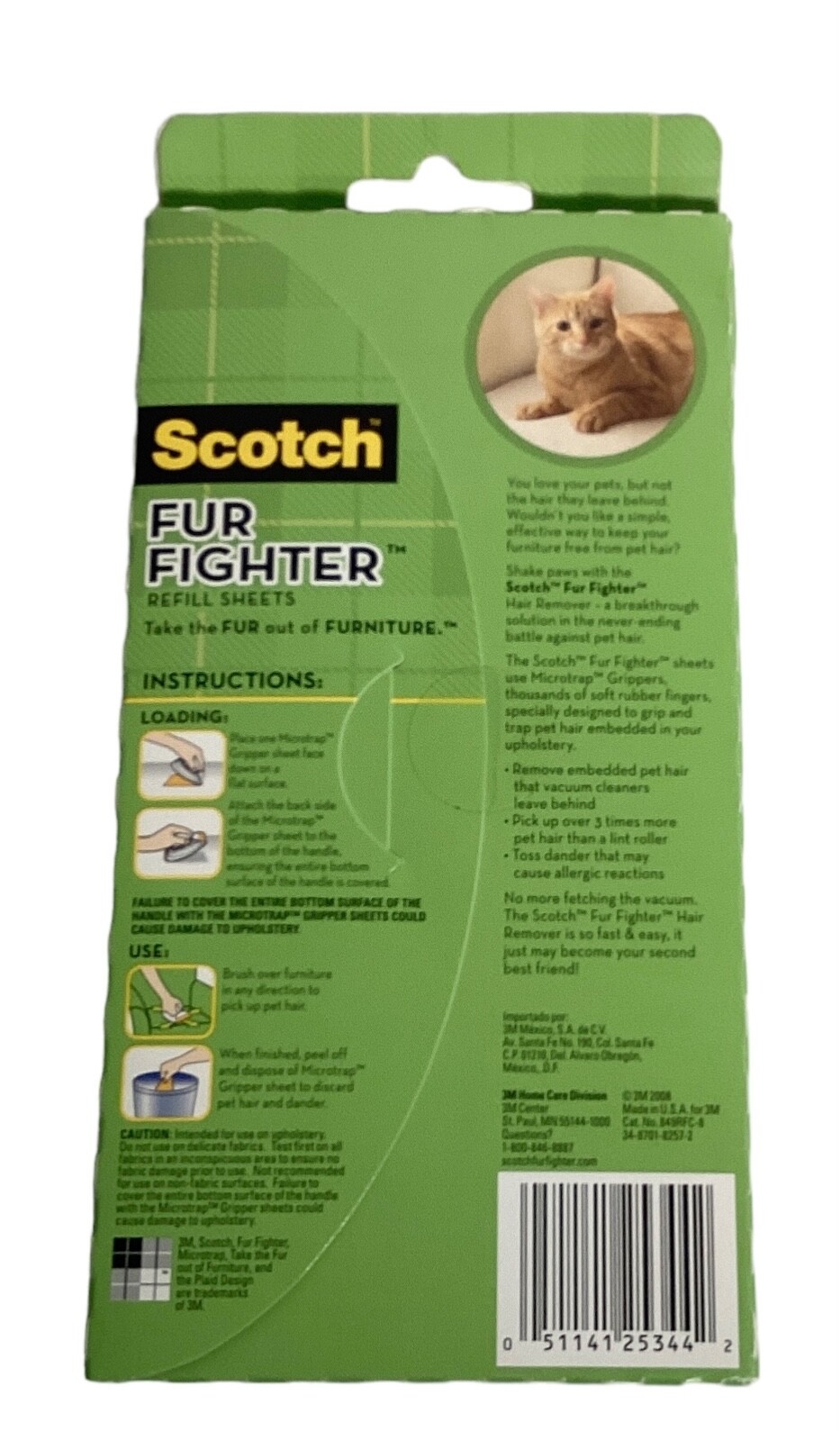 Scotch fur fighter pet cat hair remover handle starter kit + 8 refill sheets New