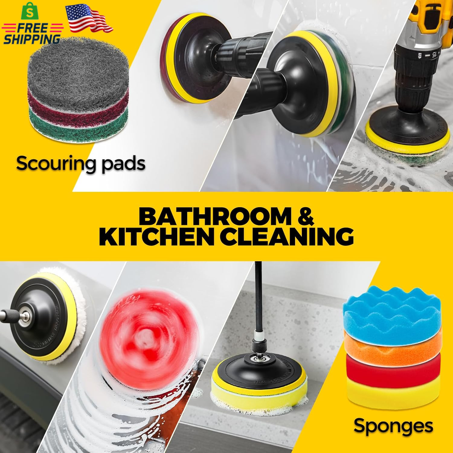 Holikme 22Pack Drill Brush Attachments Set,Scrub Pads & Sponge, Buffing Pads,Pow