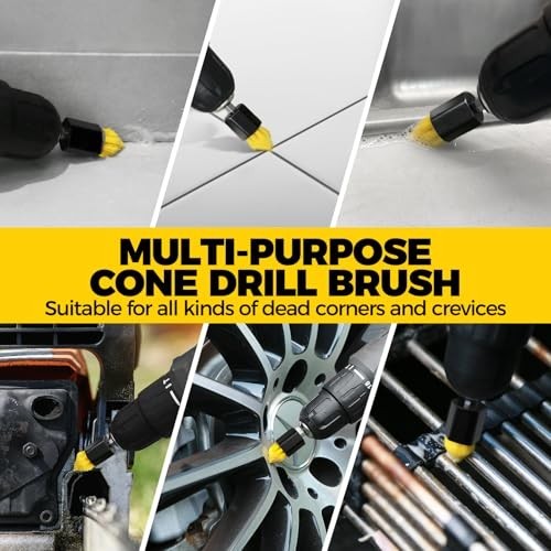 Drill Brush Power Scrubber Cleaning Brush 6-Pack Nylon 1/4″ Extended Grout Tile