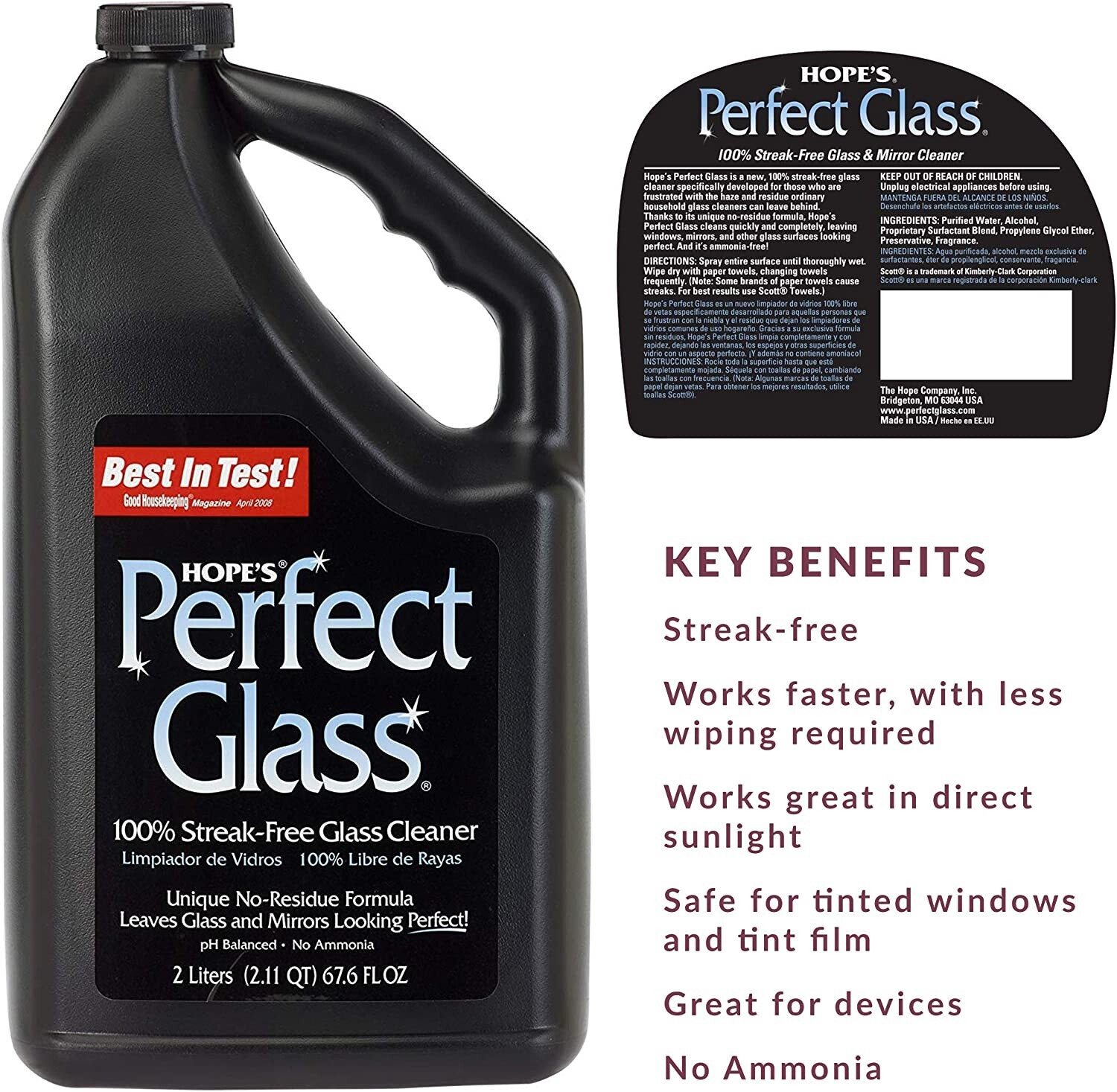Hopes Perfect Glass Cleaner Refill, 67.6-Ounce, Streak-Free Glass Cleaner