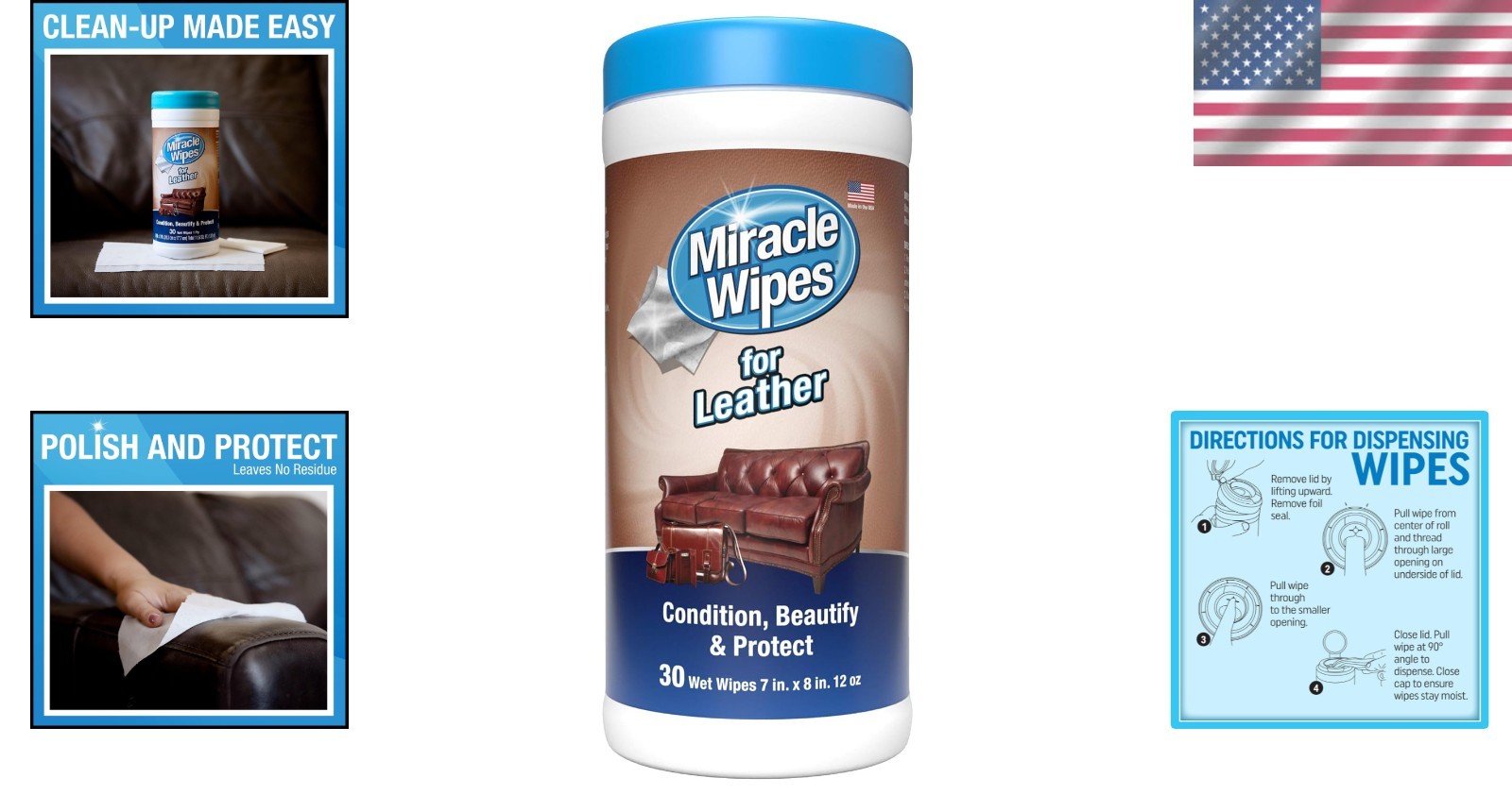 Multi-Purpose Leather Care Wipes – Cleans, Protects, and Moisturizes – 30 Count
