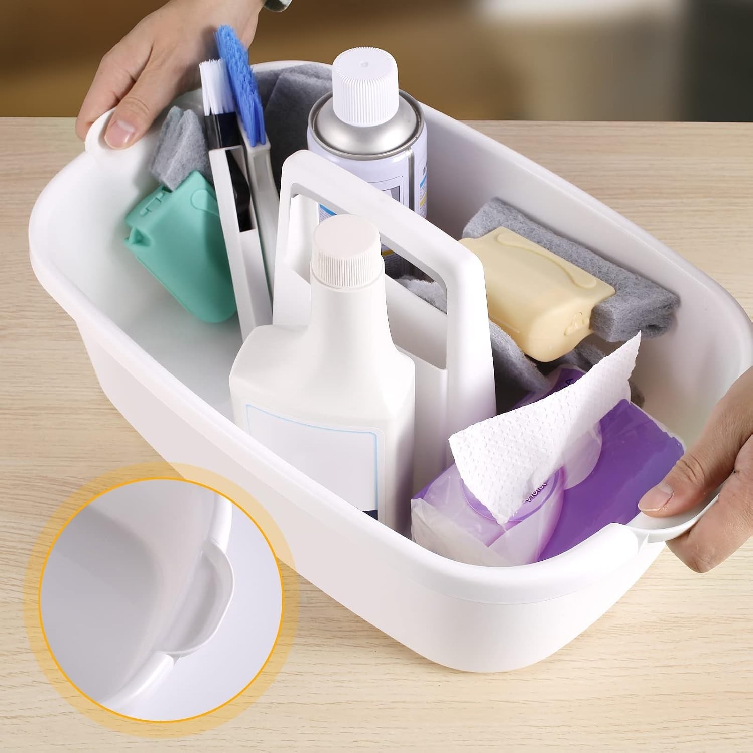 Spacious 2-Pack White Cleaning Supply Caddy with Handle for Home Organization