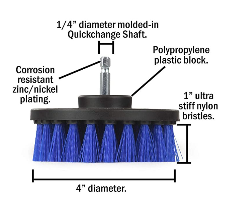 4 Pack Drill Brush Set for Kayaks, Boats, Canoes, Watercraft, Party Barges, BLUE
