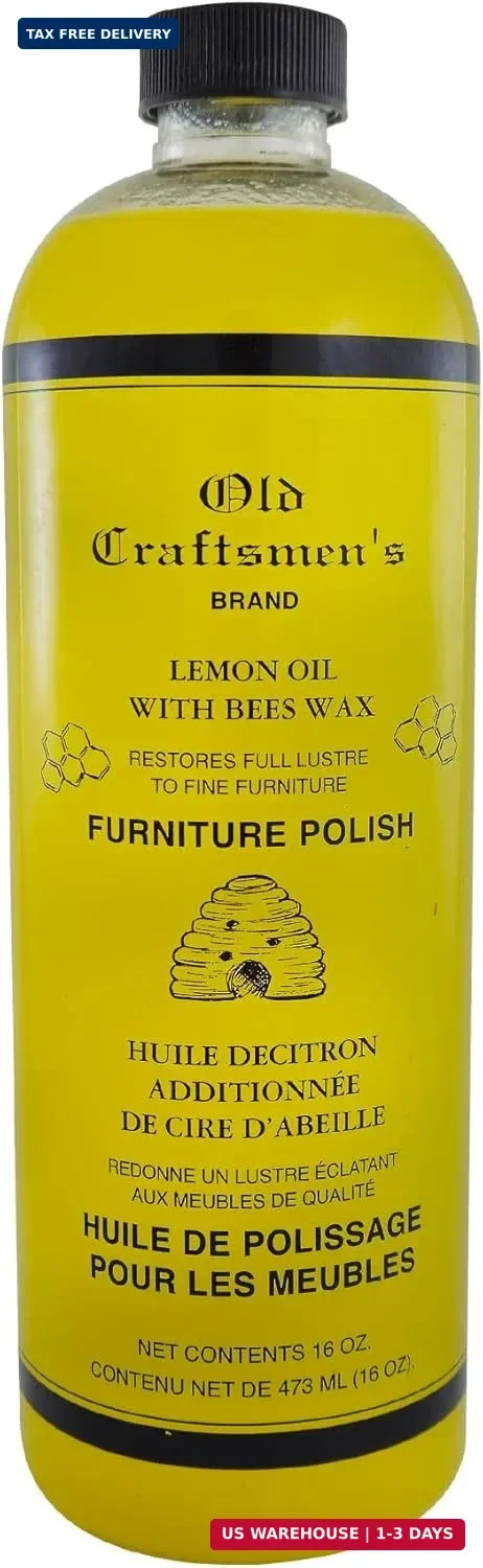 Fox Run Lemon Oil With Beeswax Furniture Polish and Conditioner, 16 ounces, Made