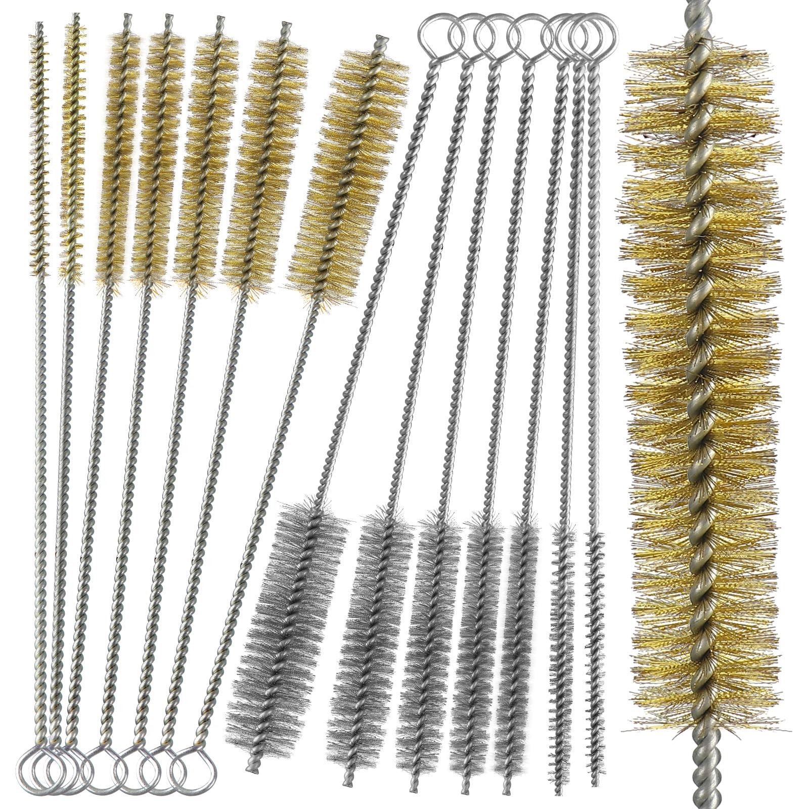 14pcs Brass Wire Brush Stainless Steel Wire Brushes Bottle Brush Set, 12″ Rou…