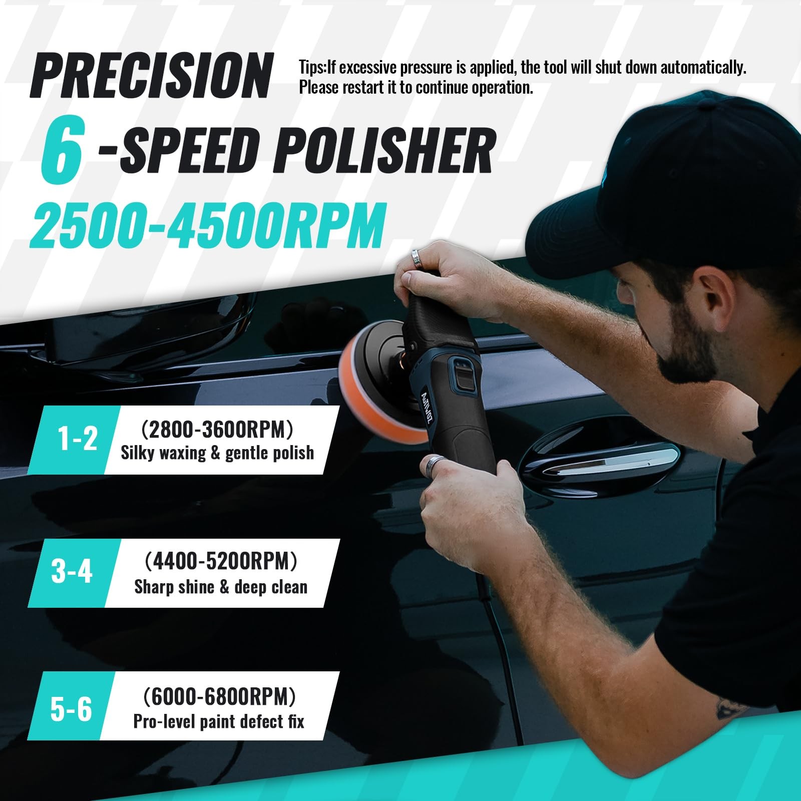 “45 Inch Rotary Car Polisher Buffer with 6 Speed for Detailing & Waxing”