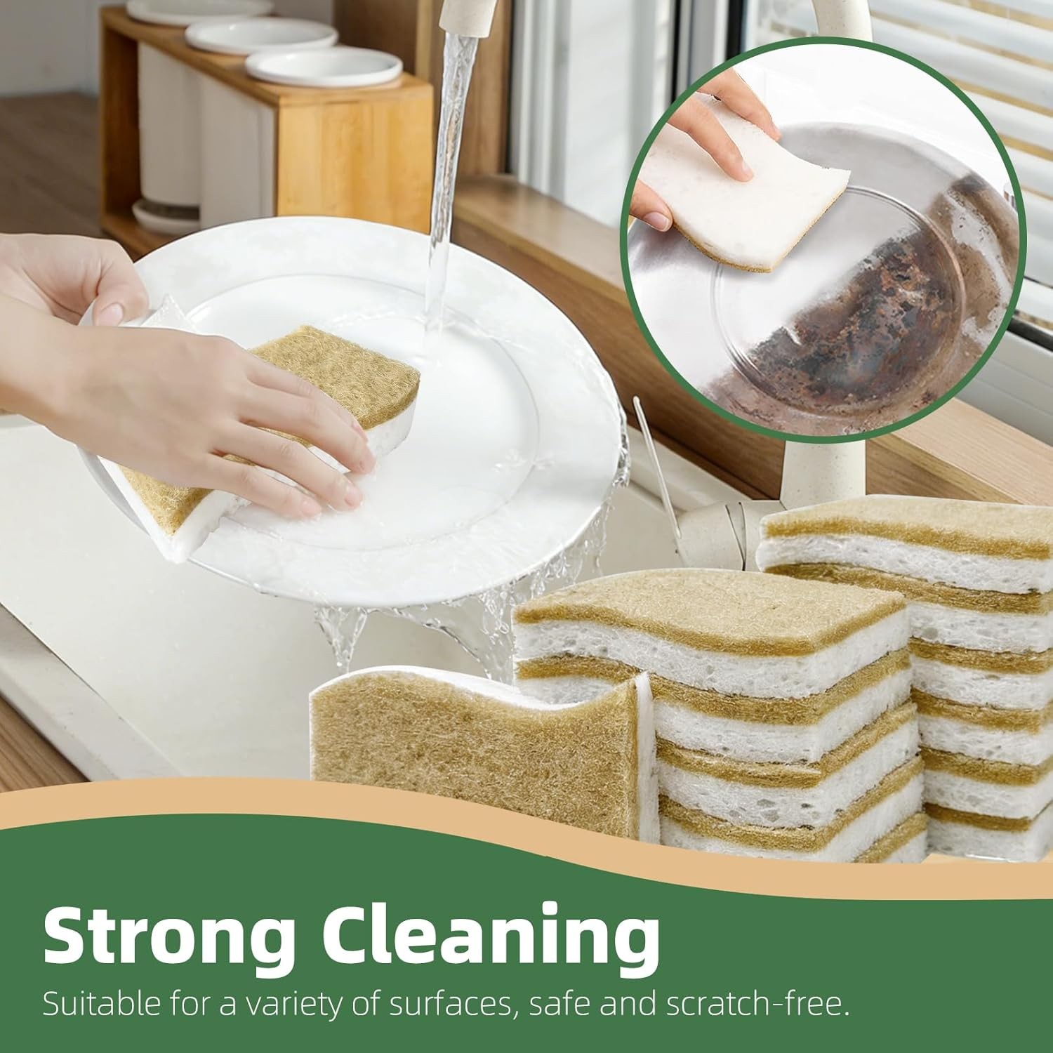 Kitchen Cleaning Sponges, Natural Cellulose Dish Sponge with Coconut Fiber