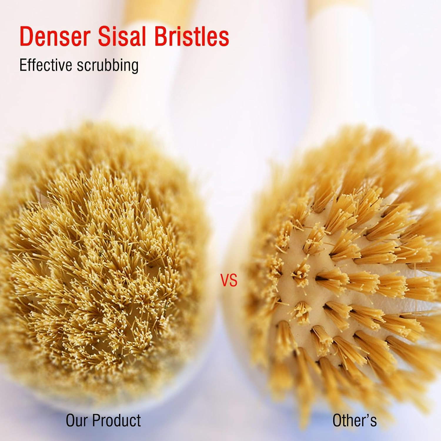 Natural Bristle Dish Brush Set, 1 Wooden Dish Brush and 1 Bamboo Dish Brush with