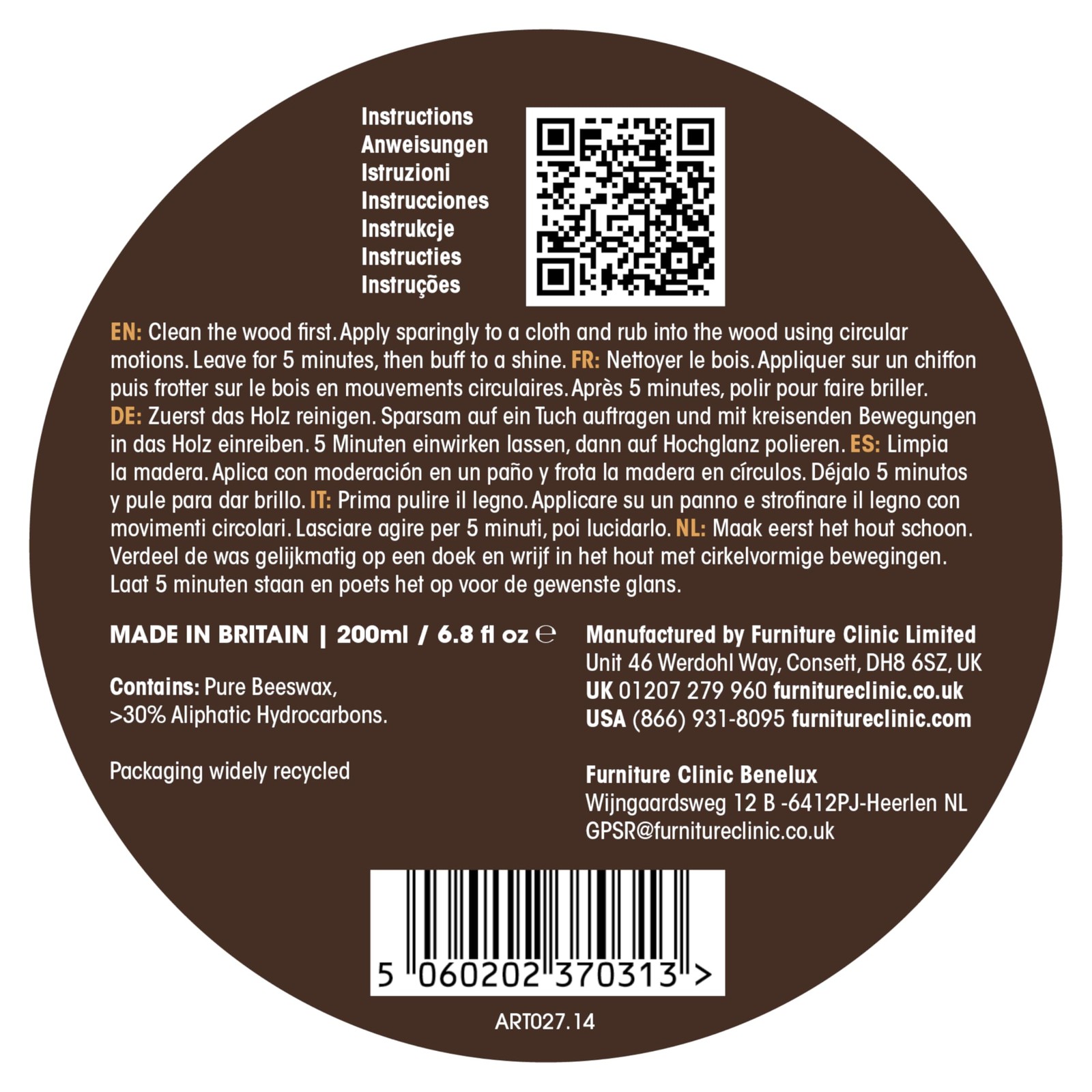Premium Dark Oak Beeswax Polish (6.8oz/200ml) | Condition, Restore, Protect, …