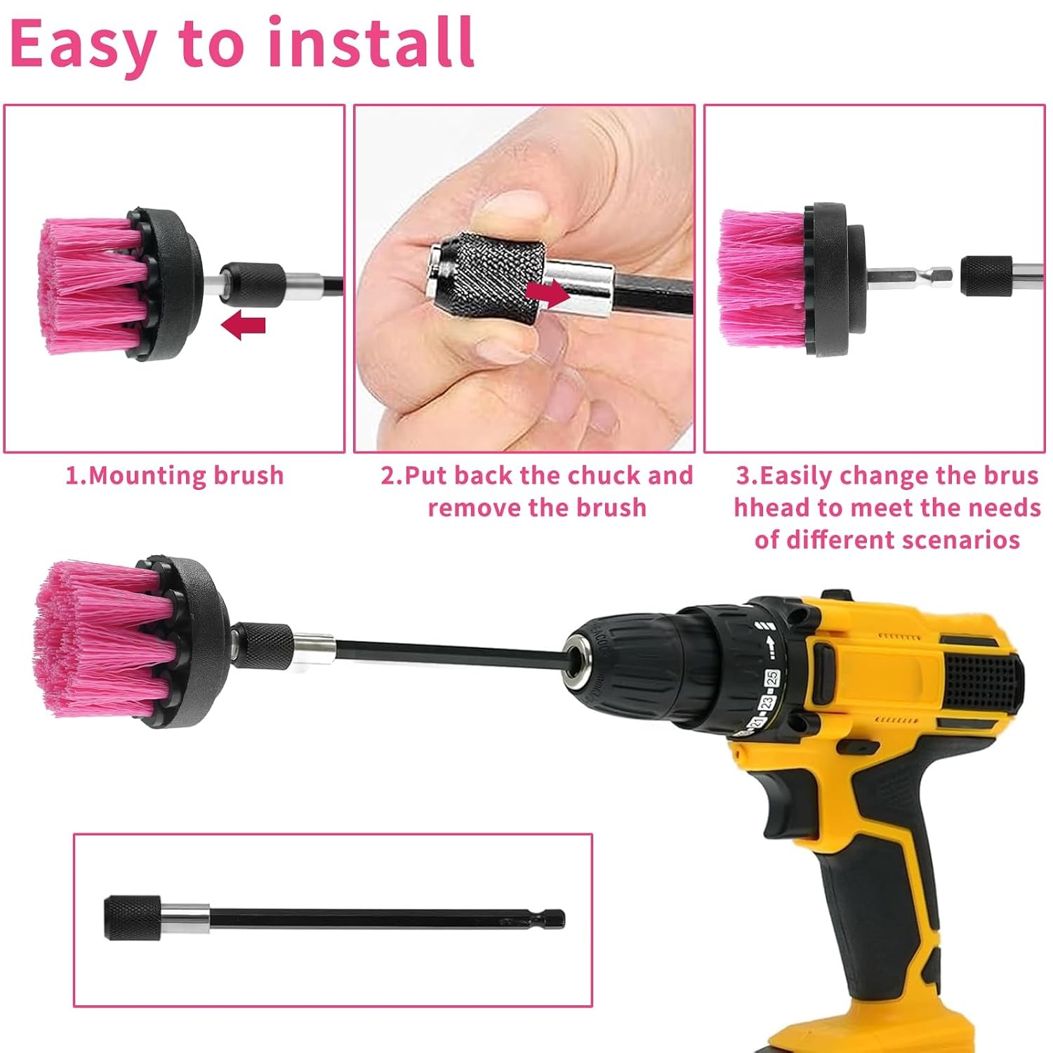 8 Pcs Drill Brush Attachment Set, Power Cleaning Scrub Brush Kit with Extend Lon