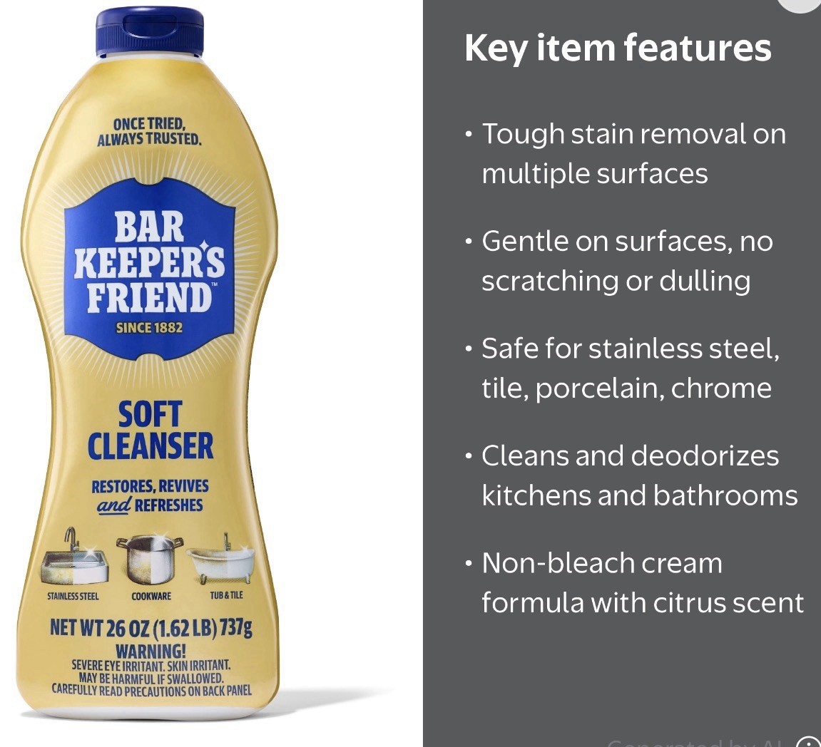 Bar Keepers Friend Soft Cleanser Liquid 26 oz All-Purpose Cleaner Kitchen Bath
