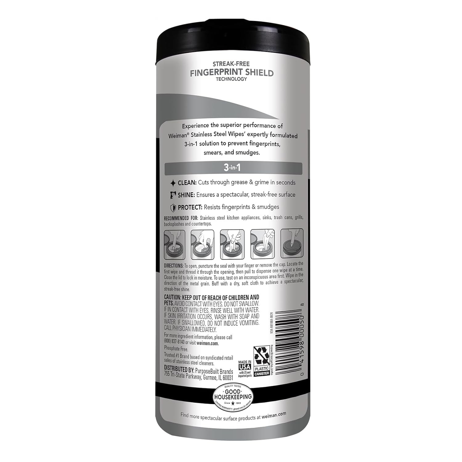 Weiman Stainless Steel Cleaner Wipes 30 Count Anti-Fingerprint Grease Remover
