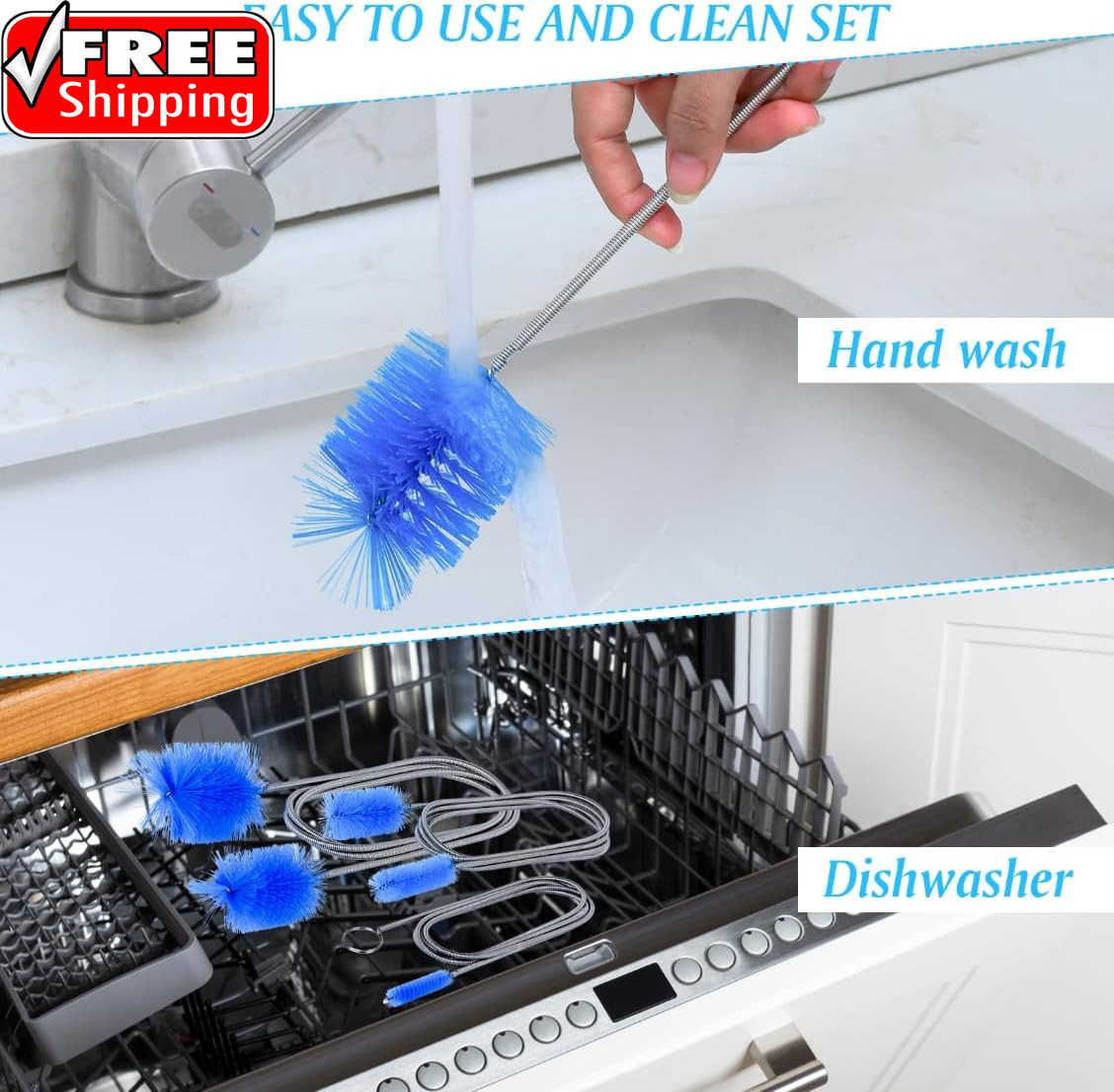 Flexible Long Drain Brush Set, Premium 3 Piece Kit with Double Ended and Stainle