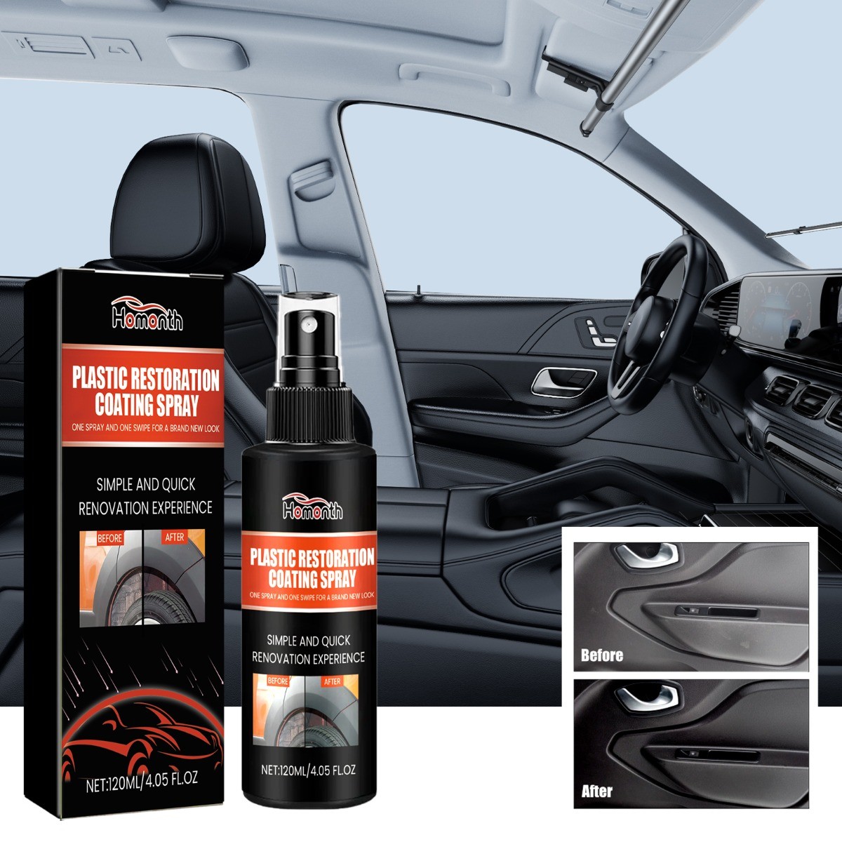 Car Plastic Restorer Spray for Interior Trim Cleaner Scratch Remover & Protector