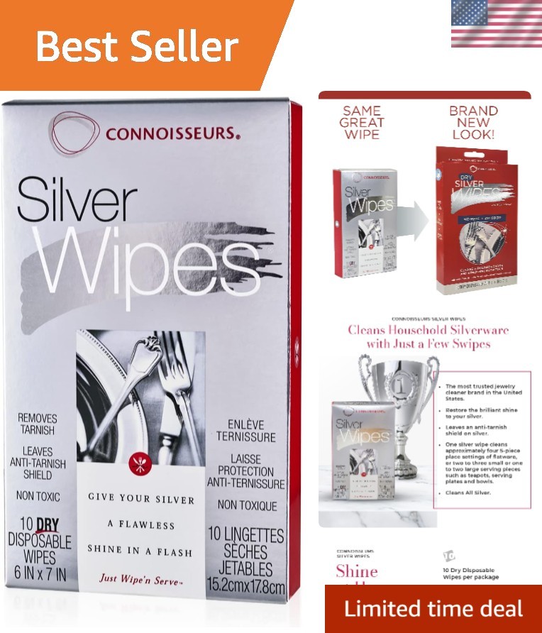 Connoisseurs Silver Cleaner Wipes – 10 Pack for Jewelry & Tableware – Easy Ta…