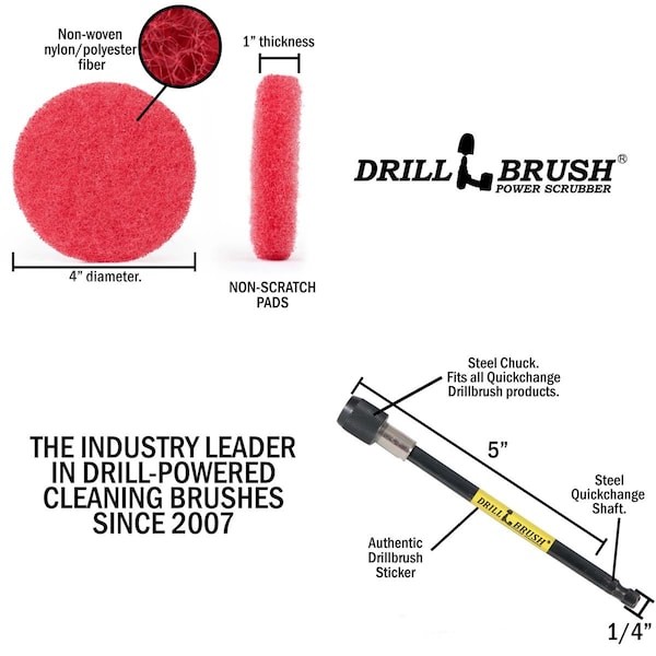 DRILLBRUSH P4-6R-3V-5X-QC-DB Drill Scrubber – Drill Brush Power Scrubber Pads –