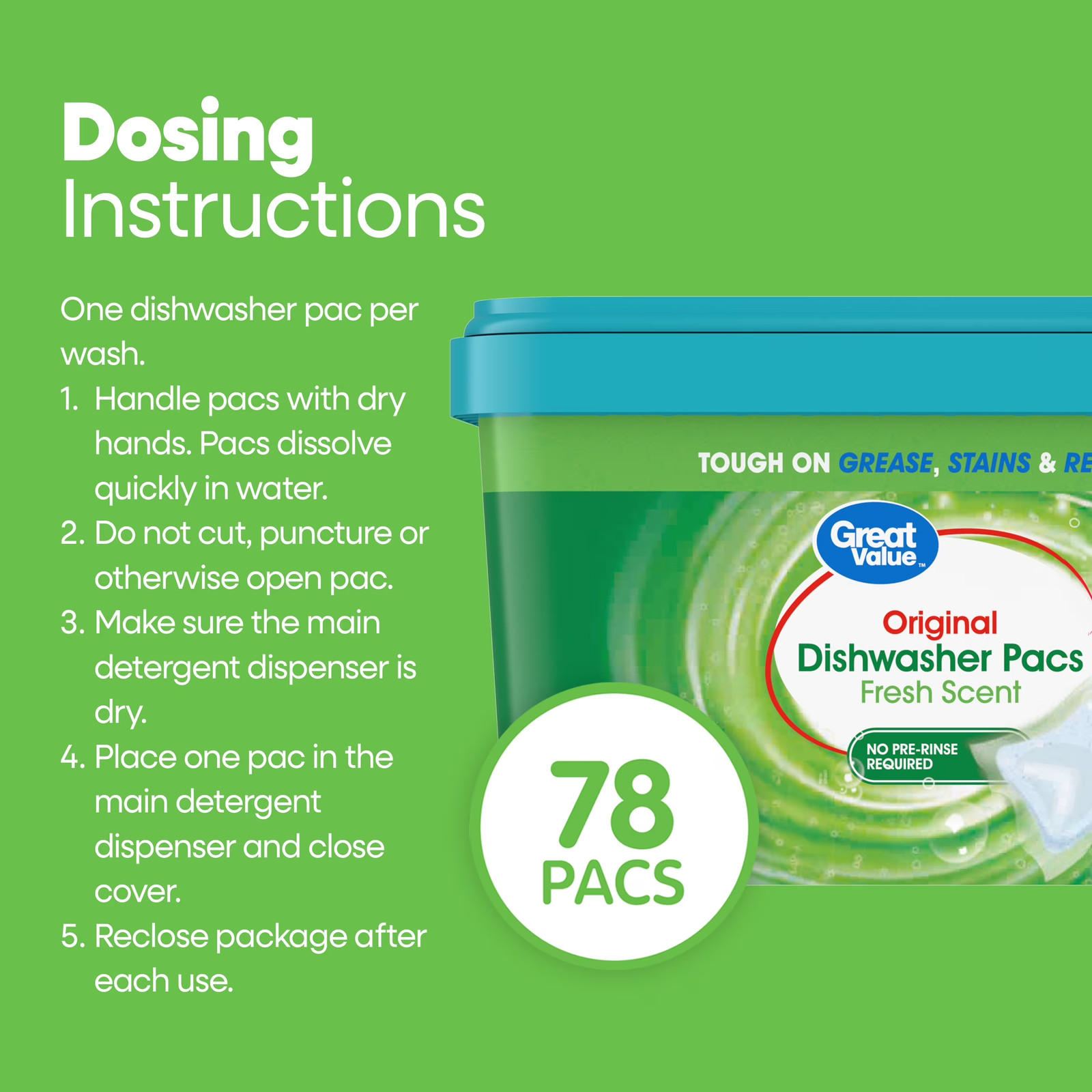 Automatic Dishwasher Pacs, Fresh Scent, 78 Count