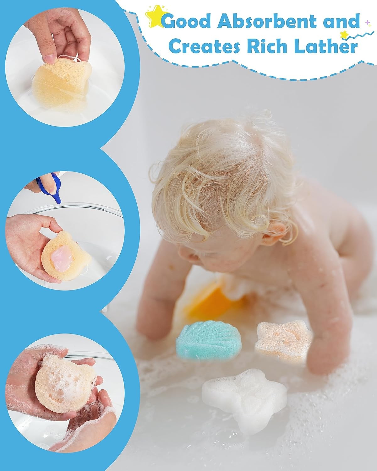 Konjac Baby Spon for Bathing, Natural Cute Shapes, Kids Bath