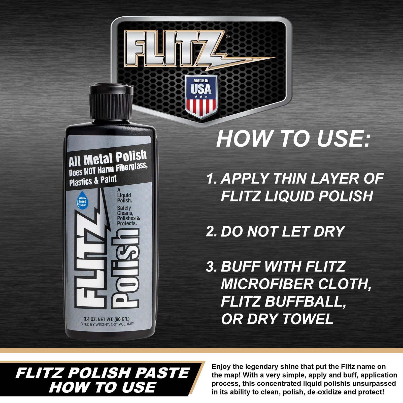 Flitz Multi Purpose Metal Polish Liquid – 3.4oz 3.4 Fl Oz (Pack of 1), Silver