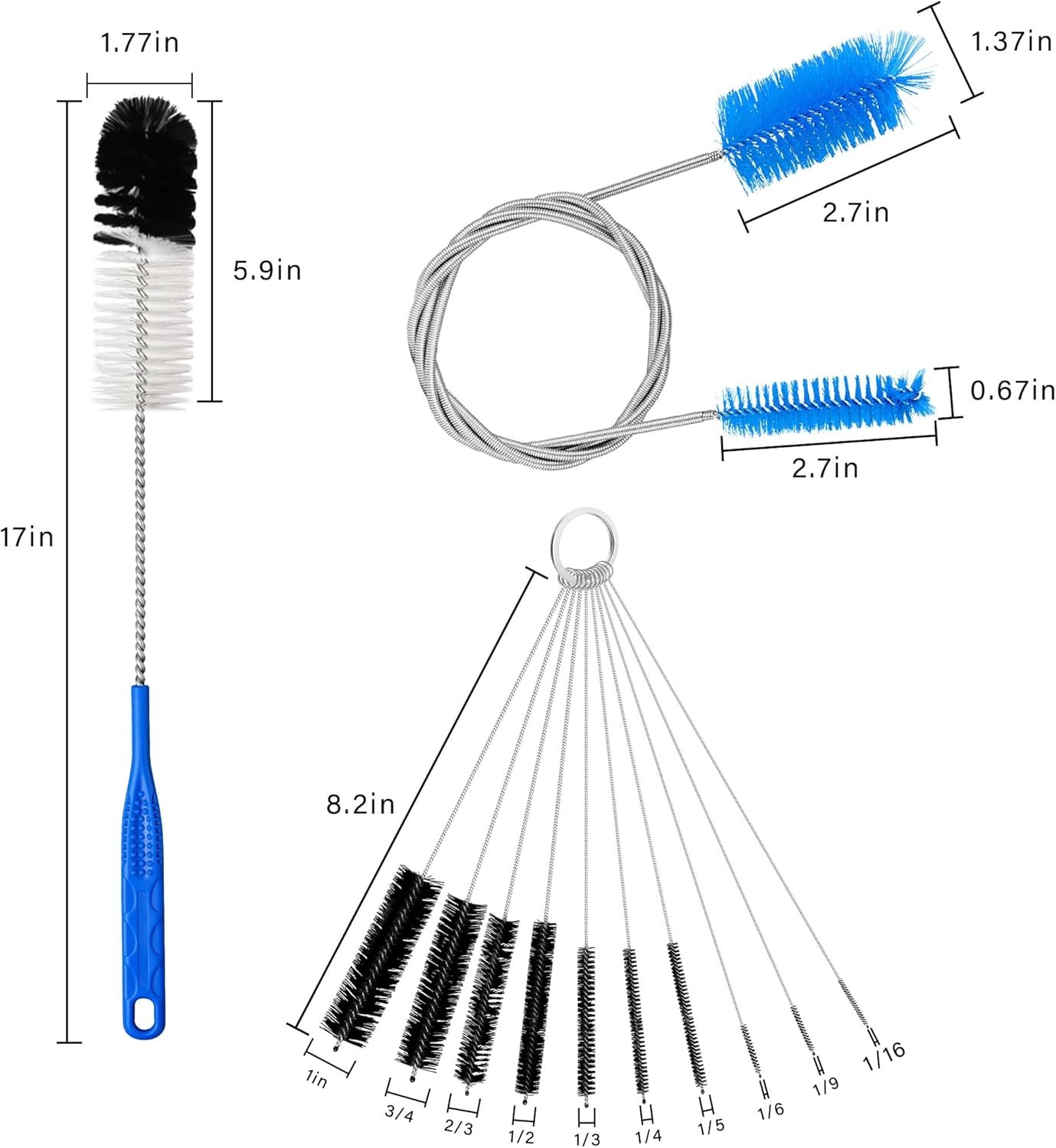 12Pcs Glass Tube Pipe Cleaners Brush Kit,Long Nylon Straw Brush for Glass Fun…
